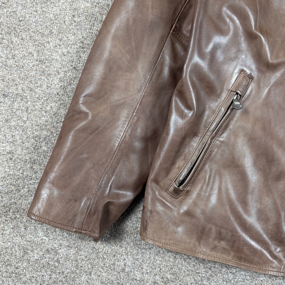 VTG Marc New York Brown Genuine Leather Harrington Jacket Men’s L Full Zip Coat - Picture 3 of 16